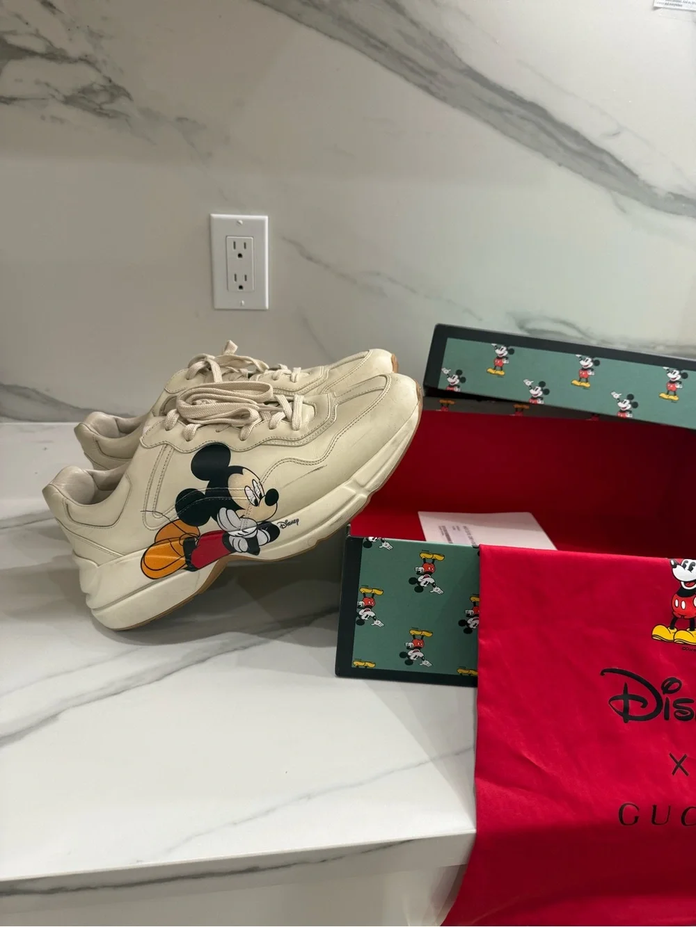 Gucci Cream Leather Mickey Mouse Sneakers